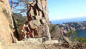 Hot couple having sex on a beach path 😍