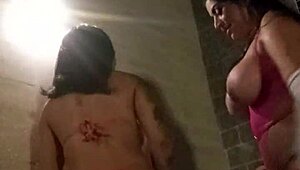 Three Brazilian hotties massage asses in hot tub