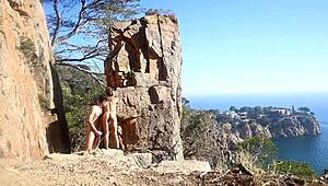 Hot couple having sex on a beach path 😍