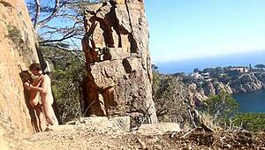 Hot couple having sex on a beach path 😍