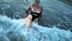Blonde Shows Tits And Sucks Cock On Public Beach
