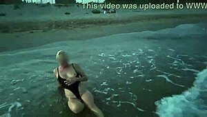 Blonde Shows Tits And Sucks Cock On Public Beach