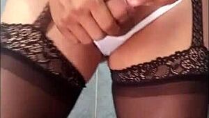 I masturbate with garter and white thong
