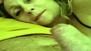 Blonde milf couple delivers intense handjob to orgasm with cumshot on beautiful tits