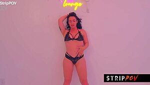 Hot Brunette Housewife Delivers Sexy Striptease and Lapdance with Spanking Finale