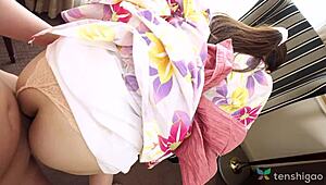 Wow that Japanese Aki Igarashi in kimono fucked her ex with uncensored jav pussy action 😏