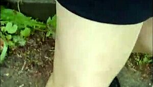 Flashing pantyhose on cable car mountain with small cock German amateur