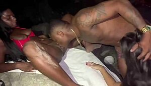 Fat African Bodybuilder With Big Ass, Push That Monster Cock Into Two Pussies On The Beach!