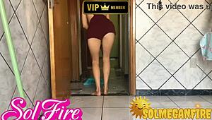 Let me be your maid, Sol Megan Fire, with redhead exhibitionist legs and small tits