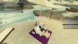 In Roblox, she deepthroats and rides for cum