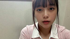 After tennis club, sweaty asian brunette masturbates before bath