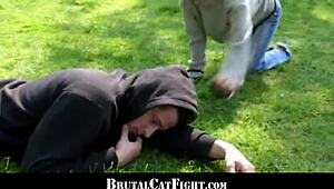 slutty blondes fight and suck cock in group