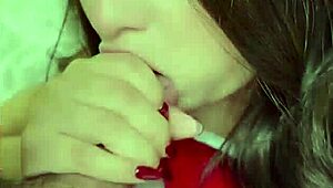 Latina brunette gives deepthroat blowjobs in a compilation, ending with cumshots on her big ass