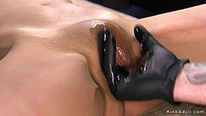 Brunette Wet Pussy Toyed In Bondage