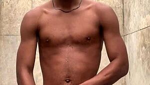 amateur gives soapy massage to big cock in shower, nearly caught