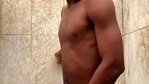 amateur gives soapy massage to big cock in shower, nearly caught