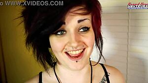 Inked hottie Marci dildo fucks pussy while rubbing tits bent over