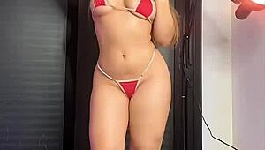 Blonde In Micro Bikini And High Heels Feels The Excitement