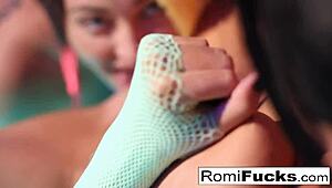 Romi Rain and Dani enjoy lesbian fun under black lights