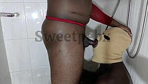 Sweetpebx fucks in bathroom with ass shaking