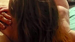 sexy redhead hints at deepthroat while sucking cock and licking balls. She teases with masturbation on ass.