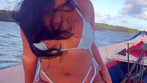 brazilian latina wife in bikini on boat ride