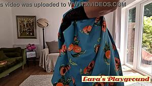 British Lara Latex Shows Her Pussy Through A Peachy Dress
