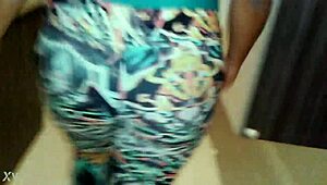 she tried on the new leggings and body, feeling the nylon fabric as hands explored the fit casually