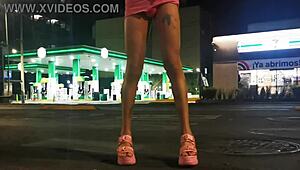 Crossdressing exhibit shows panties under mini skirt