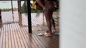 Shameless Young 18+ Latina Wife Intensely Fucked on Porch by Husband