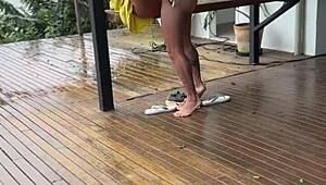 Shameless Young 18+ Latina Wife Intensely Fucked on Porch by Husband