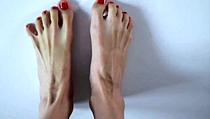 close up of footjob with cum on feet and eating it