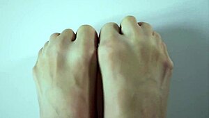 close up of footjob with cum on feet and eating it