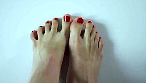 close up of footjob with cum on feet and eating it