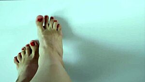 close up of footjob with cum on feet and eating it