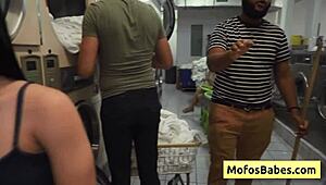 nikki mars sucks jason legend's fat cock in laundromat, then gets fucked hard