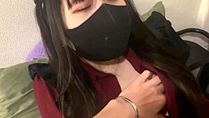 18-year-old japanese babe gets wet from choking and rough sex in bedroom.