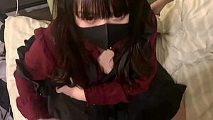 18-year-old japanese babe gets wet from choking and rough sex in bedroom.