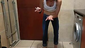 pisswhore peeing in her jeans smoking stripping