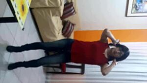 Sexy and sweet transsexual in lingerie outdoors.