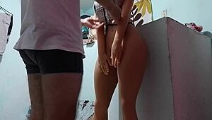 the fat latina stepmom shows off her curvy body and big ass when dad is away