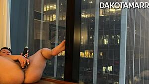 squirting with butt plug vibrator and dildo in nyc skyscraper