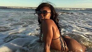 Ebony Woman Strips Naked On Beach!