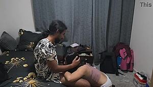 amateur couple shoots porn after long time apart, blowjob and sex first part!