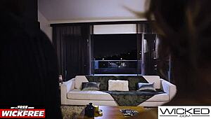 inked brunette licks pussy in threesome.