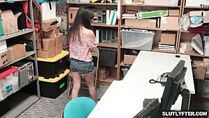 the shoplifter jasmine gomez receives a hardcore blowjob punishment.