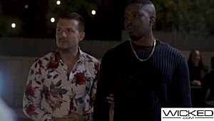 inked brunette licks pussy in threesome.