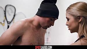 Horny blonde wife motivates husband's football player with sex
