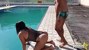 young latina meets dj in pool