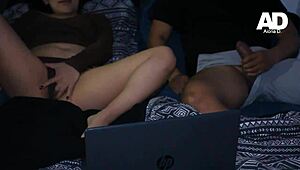 Hermanastros watch porn together and get horny with big cock action. Latina licks wet pussy before creampie, but don't tell her boyfriend.